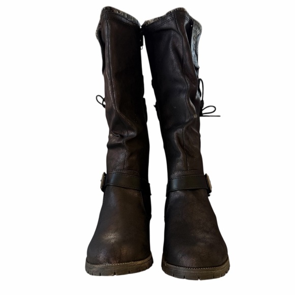 Jellypop Mid Calf Black Boots Riding Moto Buckle Slouchy Lace Up Winter Women’s - Picture 2 of 7